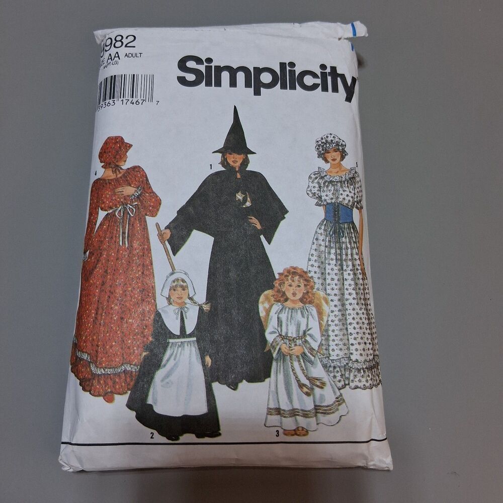 Simplicity 9982 Adult Costume Sewing Pattern Witch Angel Pilgrim Dress Size AA